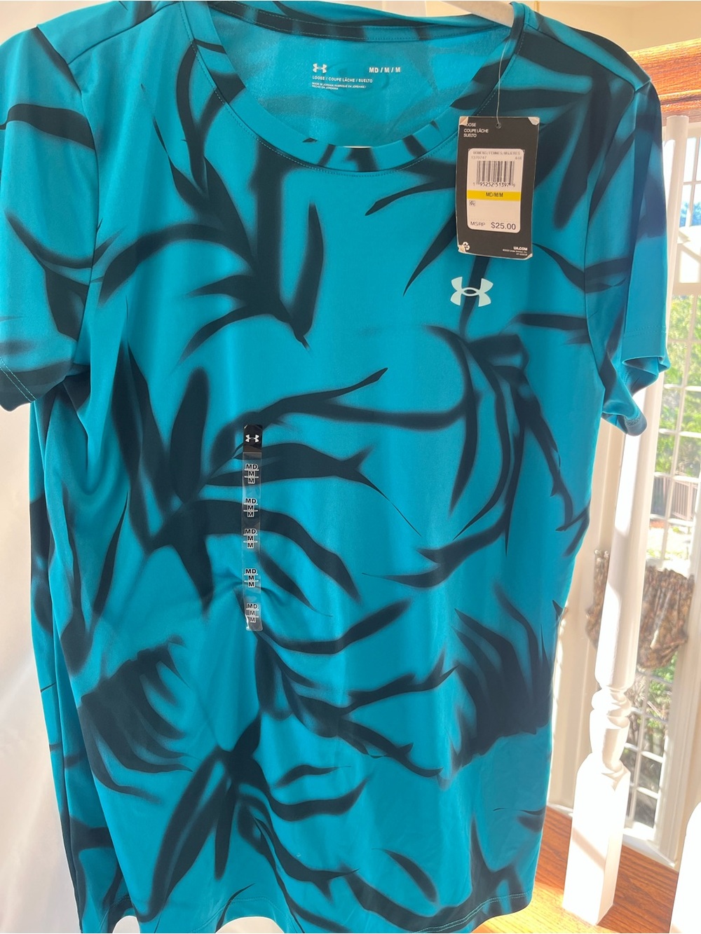 Under Armour Womens Teal Short-Sleeve Performance Tee with Navy Abstract Print